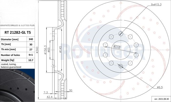 Front Brake Discs Drilled & Slotted For AUDI A3,S3,TT FV9,FV3,SKODA OCTAVIA RS RT 21282-GL/T5 - Image 2