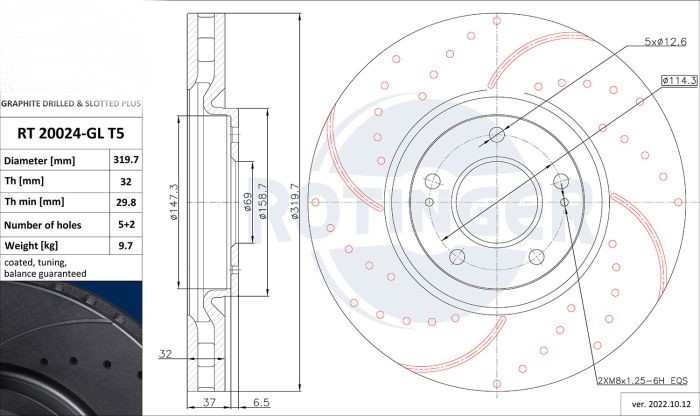 Front Brake Discs Drilled & Slotted For MITSUBISHI LANCER EVO VII,VIII,(CT9A) RT 20024-GL/T5 - Image 2