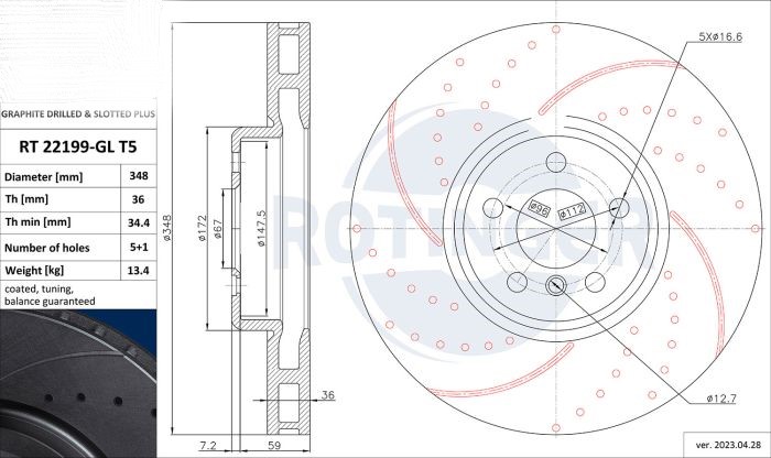 Front Brake Discs Drilled & Slotted For BMW X3 (G01, F97, G08)X4 (G02, F98)X5 (G05, F95)X6 (G06, F96)RT 22199-GL/T5 - Image 2