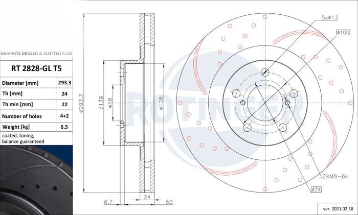 Front Brake Discs Drilled & Slotted For SUBARU IMPREZA 2.0 WRX STi AWD (GE,GV,GR,GH,G3,GD,GG) RT 2828-GL/T5 - Image 2
